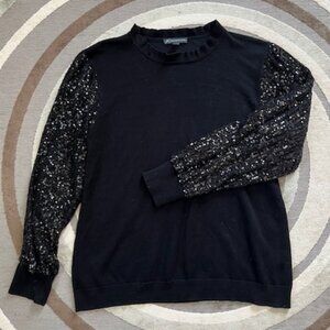 Adrianna Papell  Sequin Long Sleeves Black Sweater Woman's Size Large